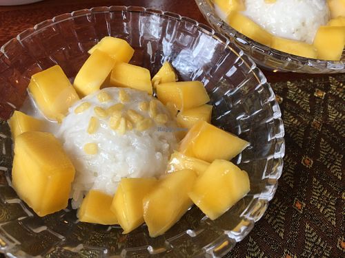 Mango sticky rice was offered by the owners to us for free.  at Pad Thai Siam in Jeju
