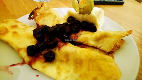 Blueberry crepes at The Oasis Plant Based Eatery in Paignton