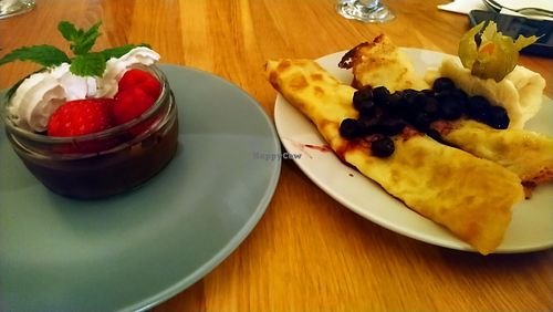 Vegan chocolate mousse and crepes at The Oasis Plant Based Eatery in Paignton