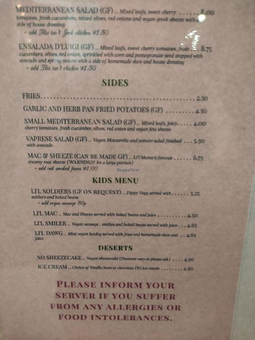 Menu at The Oasis Plant Based Eatery in Paignton