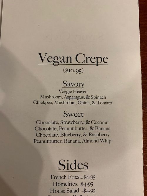 Vegan Crepe Options at House of Crepes in Rutherford