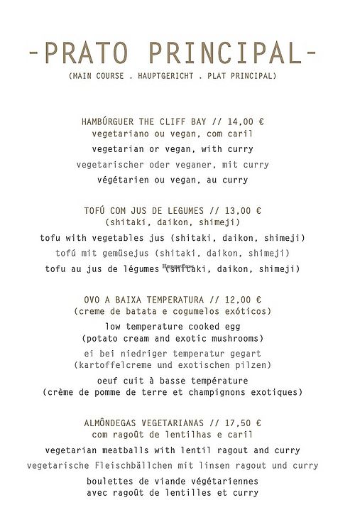 Veg menu at Avista Restaurant in Funchal