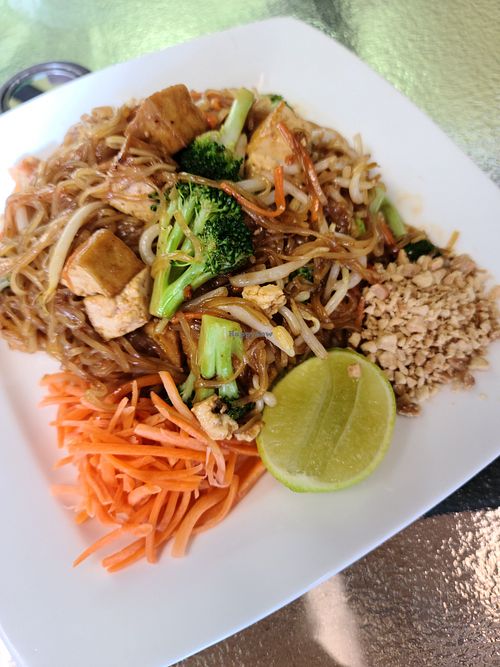 Pad thai with broccoli added at Vegan Thai Co in Longmont