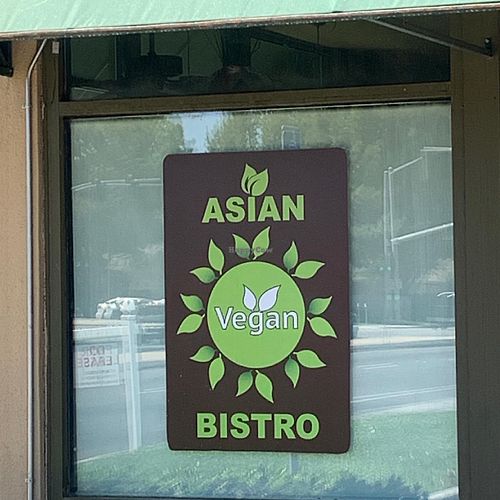 Signage on windows with new restaurant name  at Asian Vegan Bistro in Bakersfield