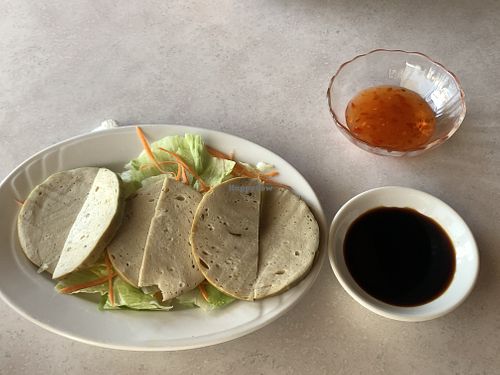 Vietnamese sausage with sauce at Asian Vegan Bistro in Bakersfield