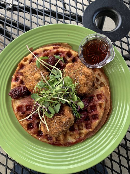 Chick’n and waffles!!! Bomb!!! at The Paisley Cafe in Orangevale