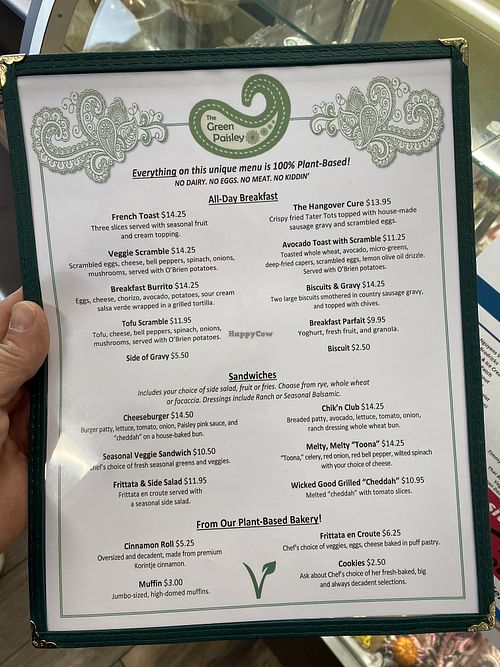 Menu  at The Paisley Cafe in Orangevale