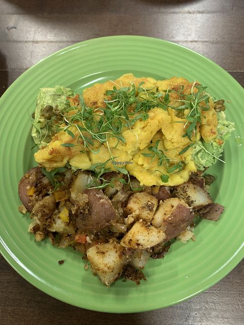 Vegan avocado toast with scramble   at The Paisley Cafe in Orangevale