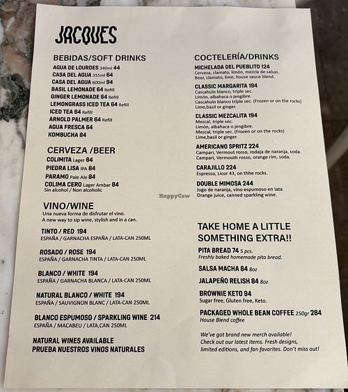 Drink menu  at Jacques in San Miguel De Allende