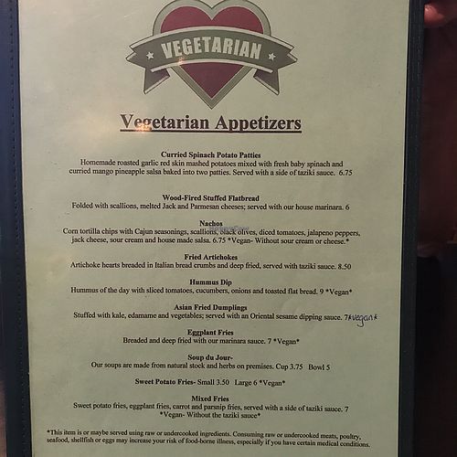 veg menu front at Salt Bay Cafe in Damariscotta