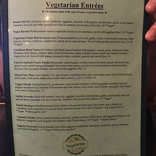 veg menu entrees at Salt Bay Cafe in Damariscotta