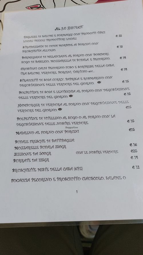 Menu at Al 3.0 Bistrot in Spoleto
