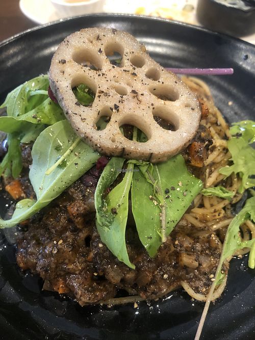 Amazing vegan mushroom bolognese  at Unique (V) Pizzeria SUKHASANA in Osaka