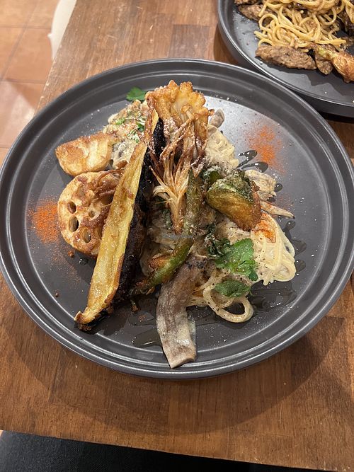 Creamy mushroom pasta  at Unique (V) Pizzeria SUKHASANA in Osaka