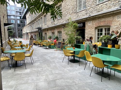 Outdoor seating, front. at Vegan Oasis in Tallinn