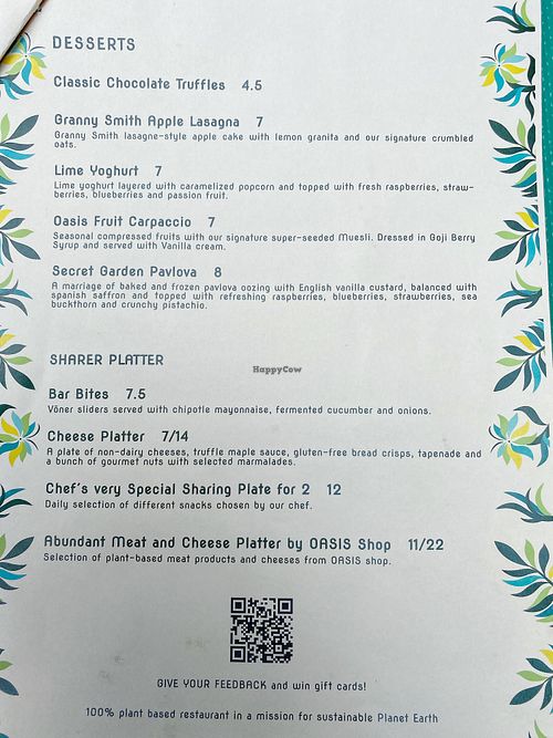Menu at Vegan Oasis in Tallinn