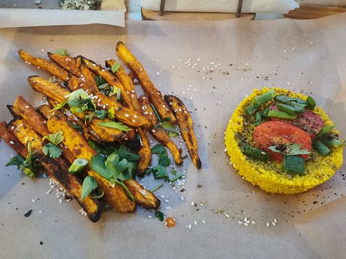Bulgur salad and sweet potatoes  at Acaju in Iasi