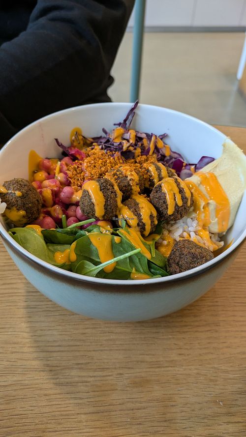 Big spicy falafel bowl at Fat Monk - Wien Mitte in Vienna