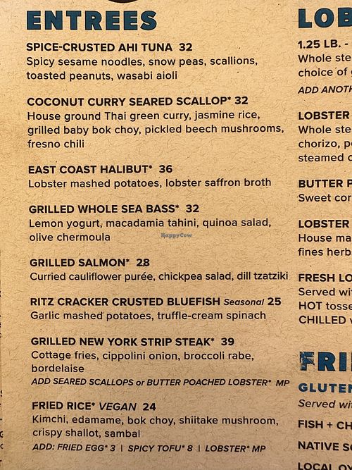 Entree menu- vegan item all the way down  at Mac's Shack in Wellfleet