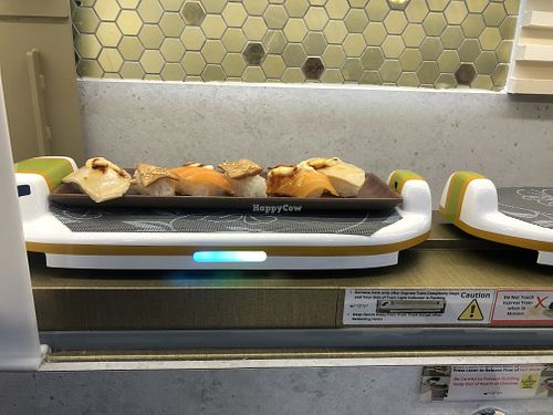 That’s what u are paying for- the train delivers the aburi sets at Saute Sushi 素特•素司 in Central Singapore