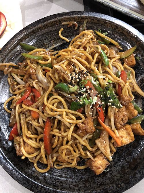 Vegetable Yaki-Soba with Crispy Tofu  at Korean BBQ House- Barbican in London