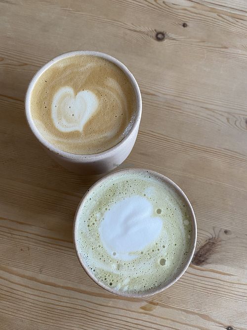 Matte latte and normal latte at Sunshine Cafe & Yoga in Penryn