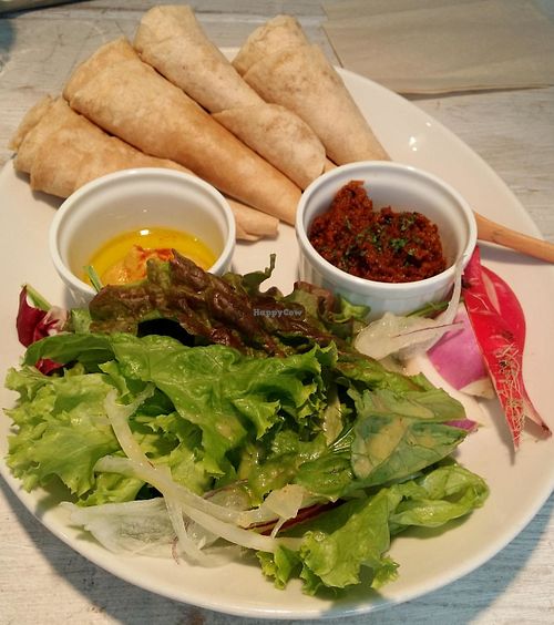 tortillas and dips with salad at AIN SOPH.Ginza in Tokyo