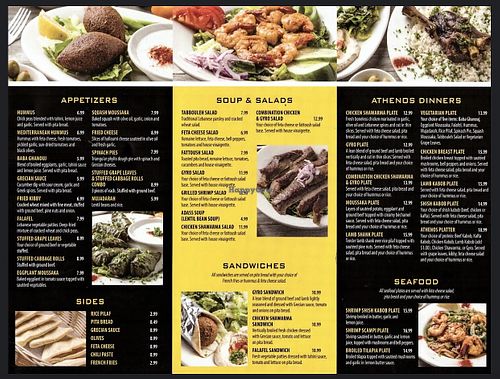 Menu inside at Athenos in Madison