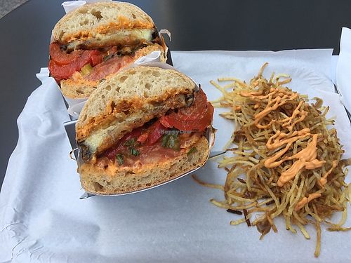 Red “dwich” with dirty fries at Plan D - DWICH & Glace in Paris