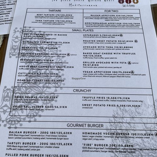 Menu  at Salt & Pepper in Medulin