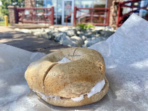 Wheat bagel with vegan cream cheesee  at Big Daddy Bagels in Golden