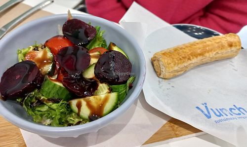 Sausage roll and salad at Vunch in Bromley