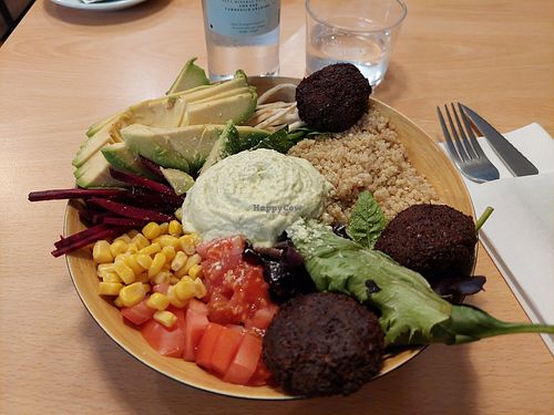 Quinoa salad + extra falafel added at A Flama in Zaragoza