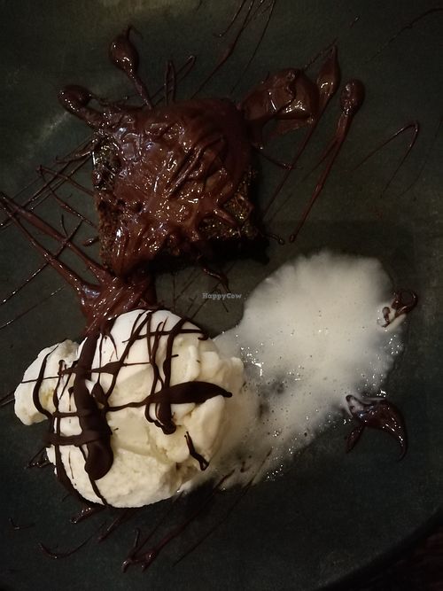 Salted caramel brownie and ice cream at Fossgate Tap in York