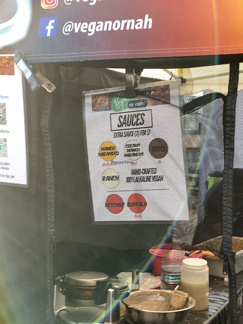 List of sauces available to go with food. at Vegan or Nah in Redlands