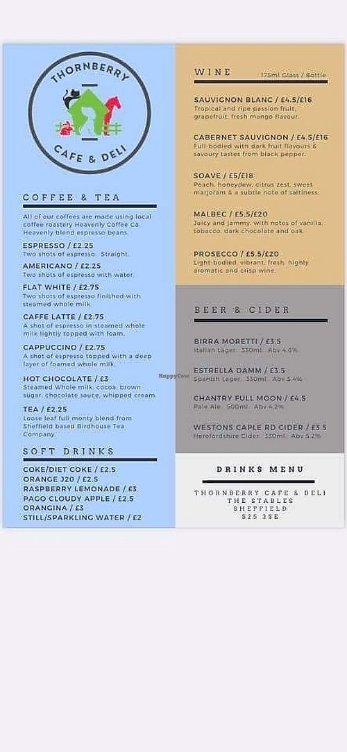 Menu at Thornberry Cafe & Deli in North Aston