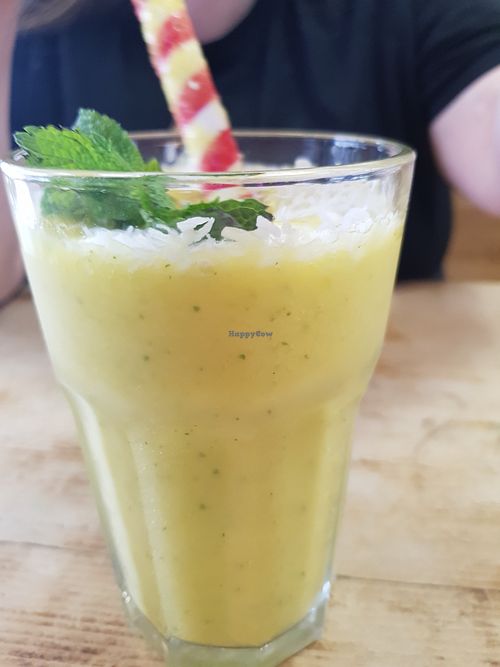 Mango, coconut and mint smoothie at The Chakra Lounge in Sheffield