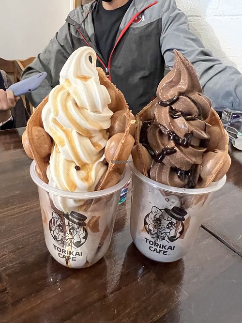 Vegan waffle and ice cream- chocolate and vanilla maple #Veganuary at Torikai Cafe in Fukuoka