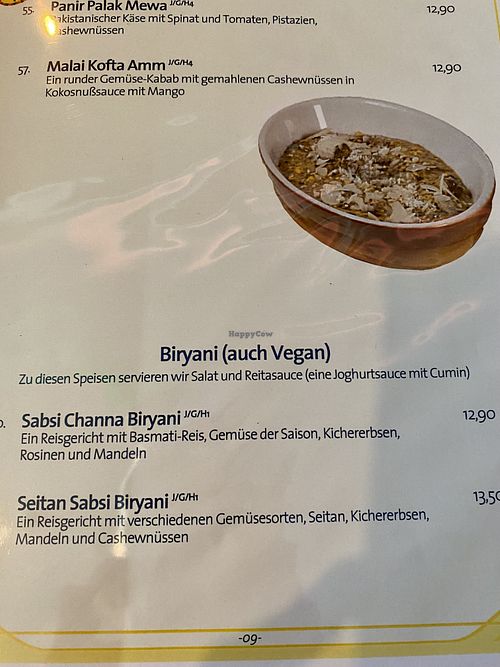 Vegan menu at New Balochistan in Hamburg