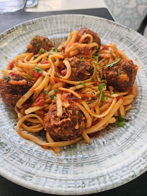 Meatballs and linguini at Gemma Naxian Bar in Naxos