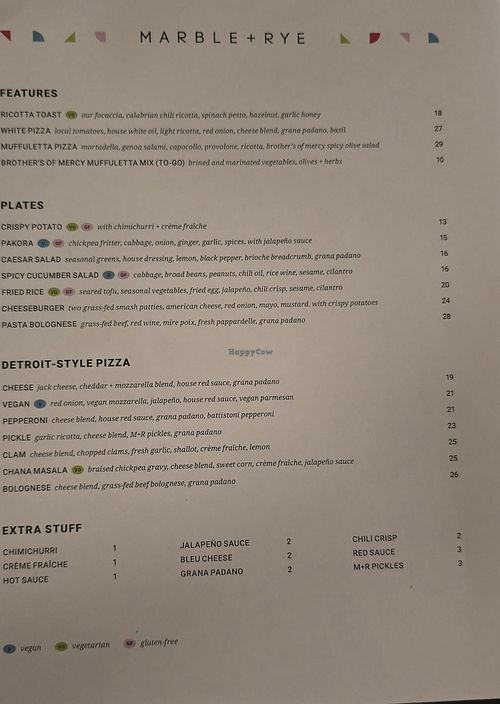 Menu as of 8/17/2026 at Marble & Rye in Buffalo