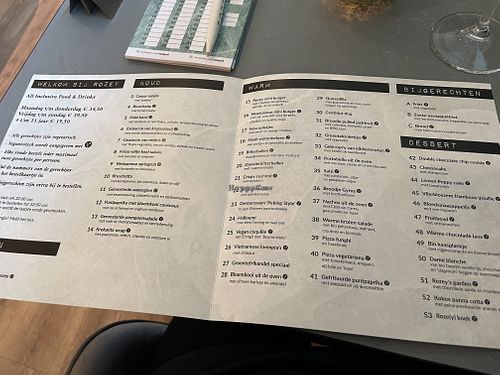 Menu at Rozey in Delft