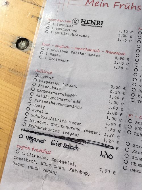breakfast menu 1 at Centrum Linden in Hannover