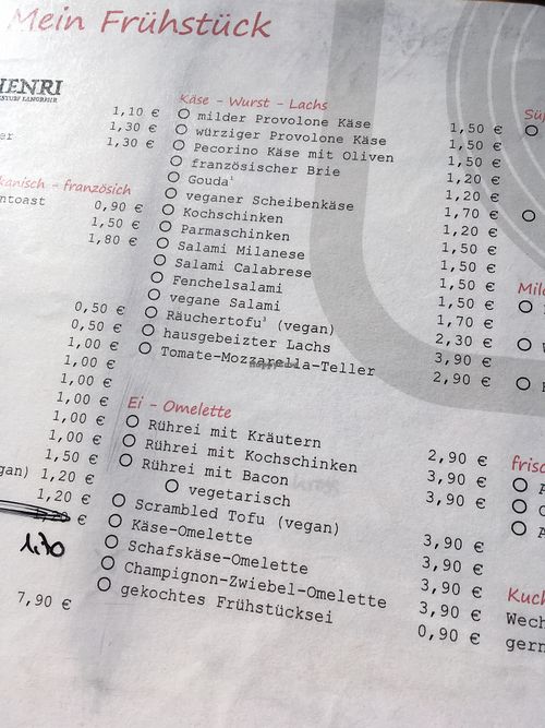 breakfast menu 2 at Centrum Linden in Hannover