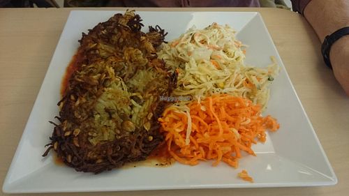 A very delicious Polish potato dish with three different salads at BioWay - Waly Jagiellonskie in Gdansk