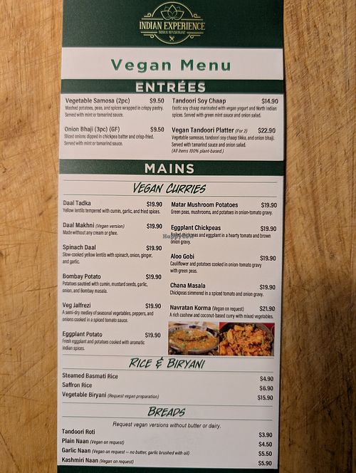 New vegan menu at Indian Experience in Morisset