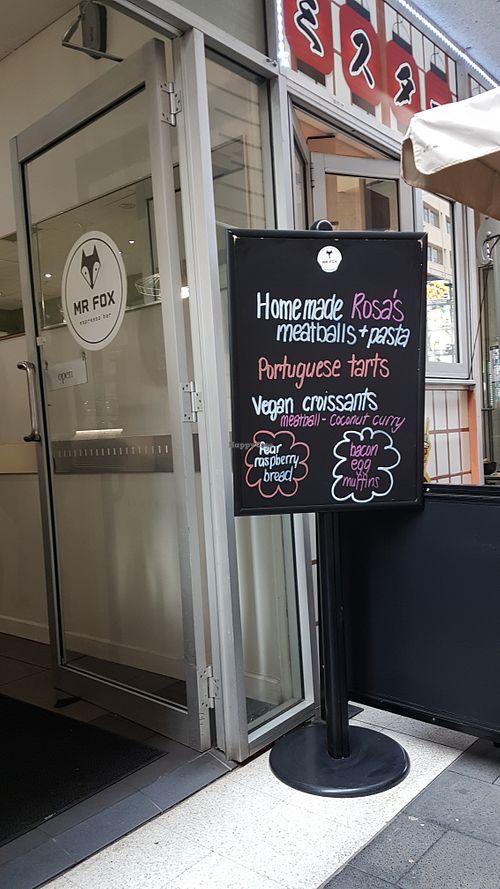 Front of shop in the little lane called James Place at Mr Fox Espresso Bar in Adelaide