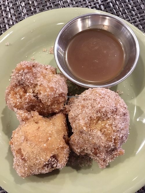 Apple pie fritters and vanilla caramel sauce at Federal Fritter in Rehoboth Beach