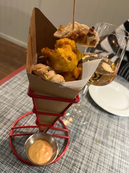 Roman-Style Artichoke and BBQ Cauliflower Fritters with Creamy Ranch Sauce  at Federal Fritter in Rehoboth Beach