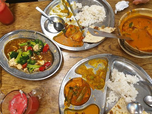 Tofu curry, broccoli and nan plates at Gandhi's Vegetarian Restaurant in Kuala Lumpur